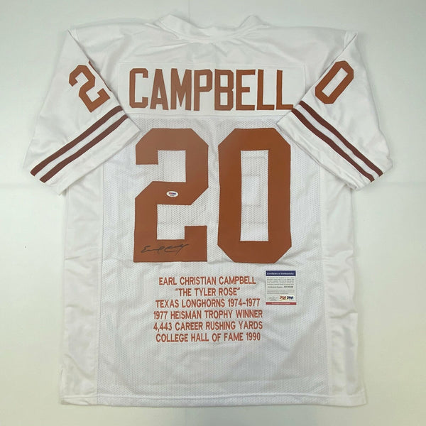 Autographed/Signed Earl Campbell Texas White Stat Football Jersey PSA/DNA COA