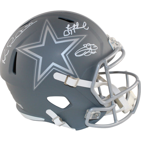 Dallas Cowboys Autographed F/S Slate Helmet Aikman Emmitt Irvin Beckett 50312