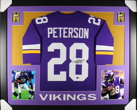 Adrian Peterson Signed Minnesota Vikings 35"x43" Framed Jersey (Beckett) RB