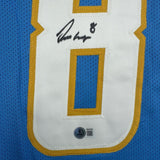 Framed Autographed/Signed Omarion Hampton 35x39 Powder Blue Jersey BAS COA