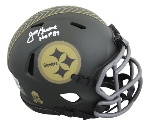 Steelers Joe Greene "HOF 87" Signed Salute to Service IV Speed Mini Helmet BAS W