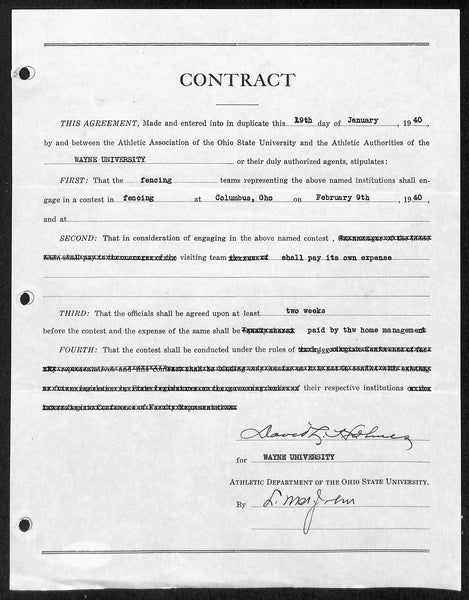 Lynn St. John HOF Signed 1940 Contract Ohio State & Wayne U JSA 198964