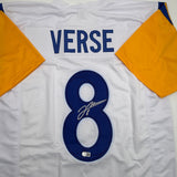 Autographed/Signed Jared Verse Los Angeles LA White Football Jersey Beckett COA