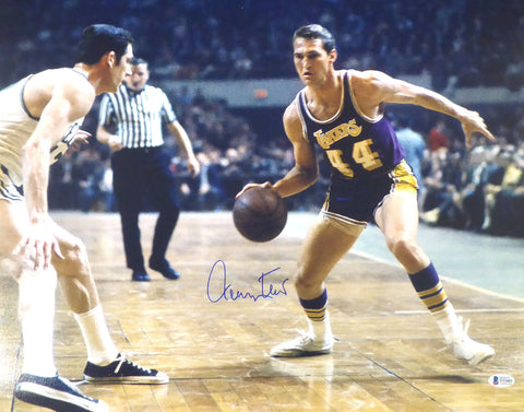 JERRY WEST AUTOGRAPHED 16X20 PHOTO LOS ANGELES LAKERS BECKETT BAS STOCK #177526