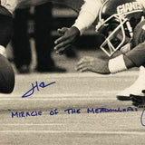 Signed HERM EDWARDS JOE PISARCIK Miracle At The Meadowlands 16x20 Photo JSA COA