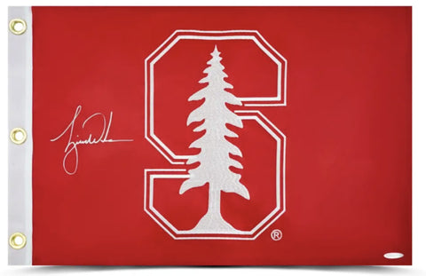 Tiger Woods Autographed Stanford Cardinal Official Pin Flag UDA