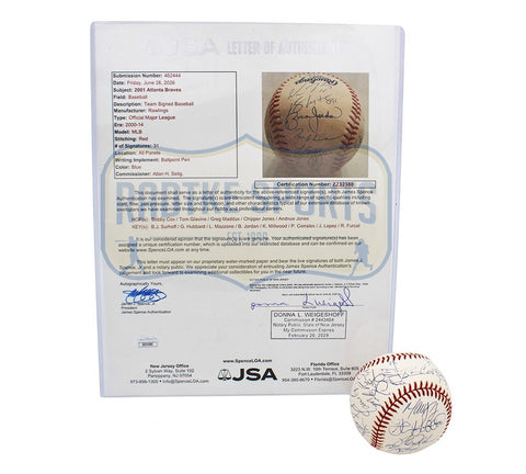 2001 Atlanta Braves Team Signed Baseball Maddux Chipper Glavine 31 Sigs JSA