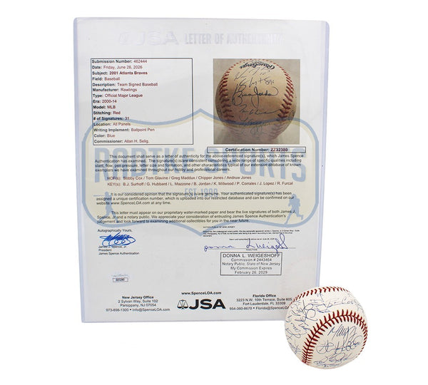 2001 Atlanta Braves Team Signed Baseball Maddux Chipper Glavine 31 Sigs JSA