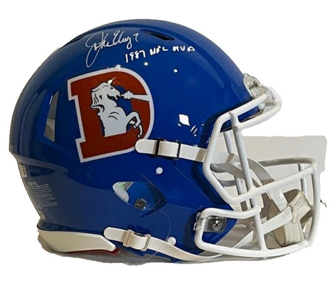 John Elway Autographed/Inscribed 1987 NFL MVP Retro D Pro Helmet BAS COA