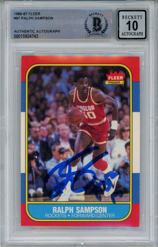 Ralph Sampson Signed 1986-87 Fleer #97 Rookie Card Beckett 10 Slab 42931