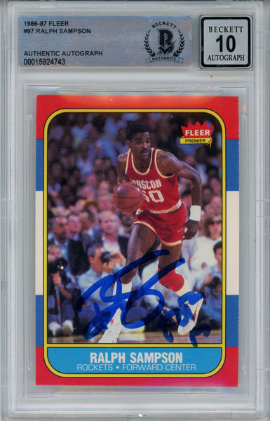 Ralph Sampson Signed 1986-87 Fleer #97 Rookie Card Beckett 10 Slab 42931