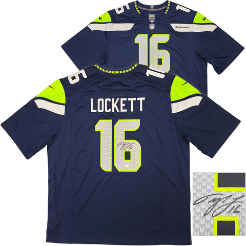 SEAHAWKS TYLER LOCKETT AUTOGRAPHED BLUE NIKE ON FIELD JERSEY SIZE XXL MCS 222039