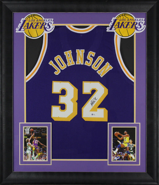 Magic Johnson Authentic Signed Purple Pro Style Framed Jersey BAS Witnessed