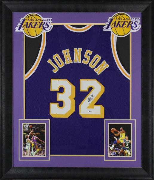 Magic Johnson Authentic Signed Purple Pro Style Framed Jersey BAS Witnessed