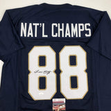 Autographed/Signed Lou Holtz 1988 National Champs Notre Dame Blue Footba