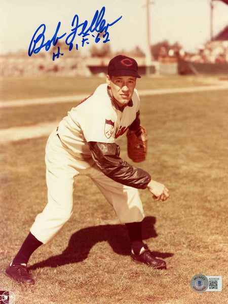Bob Feller Autographed/Signed Cleveland Indians 8x10 Photo HOF BAS 50452