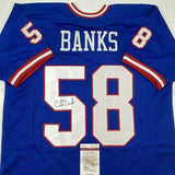 Autographed/Signed CARL BANKS New York Blue Football Jersey JSA COA Auto