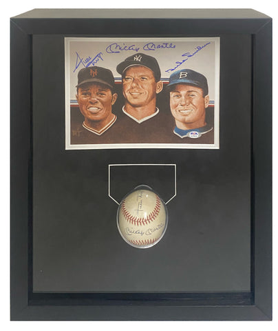 Mickey Mantle, Willie Mays & Duke Snyder Auto Baseball / Photo Display PSA/DNA