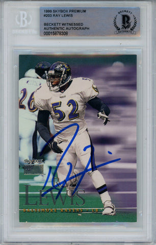 Ray Lewis Signed 1999 Skybox Premium #203 Trading Card Beckett Slab 43362
