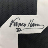 Framed Autographed/Signed Franco Harris 33x42 Pittsburgh Black Jersey JSA COA