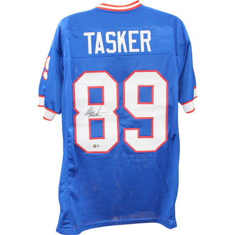 Steve Tasker Autographed Pro Style Size XL Blue Jersey Beckett Witness 50909
