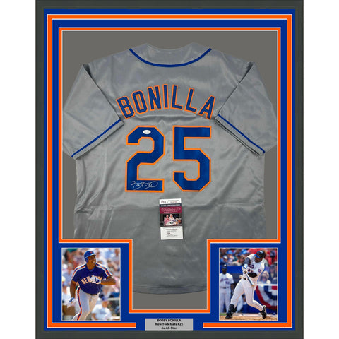 Framed Autographed/Signed Bobby Bonilla 33x42 New York Grey Jersey JSA COA