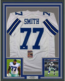 Framed Autographed/Signed Tyron Smith 33x42 Dallas White Football Jersey JSA COA