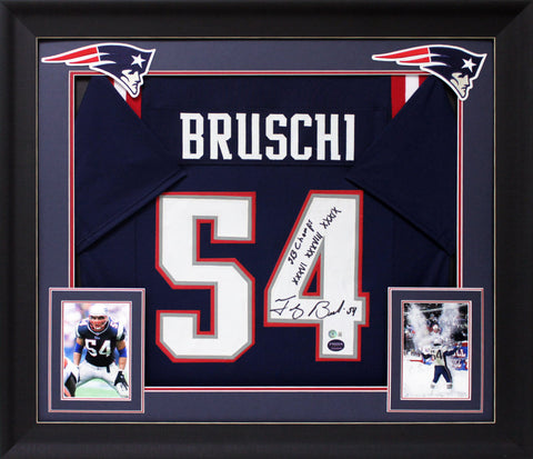 Tedy Bruschi "SB Champ" Authentic Signed Navy Blue Pro Style Framed Jersey BAS W