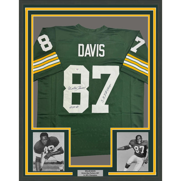Framed Autographed/Signed Willie Davis 35x39 Green Bay Green Jersey PSA COA