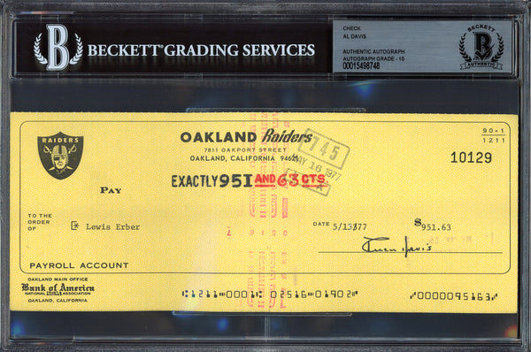 Al Davis Autographed Signed Check Raiders Owner Gem 10 Auto Beckett #15498748