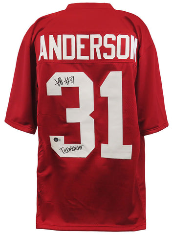 Will Anderson Signed Red Custom College Football Jersey w/Terminator - (Beckett)