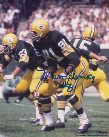 Marv Fleming Signed Green Bay Packers Green Jersey Action 8x10 Photo - (SS COA)