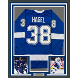 Framed Autographed/Signed Brandon Hagel 35x39 Tampa Bay Blue Jersey JSA COA