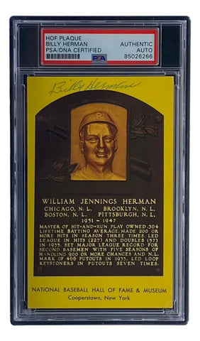 Billy Herman Signed 4x6 Chicago Cubs HOF Plaque Card PSA/DNA 85026266