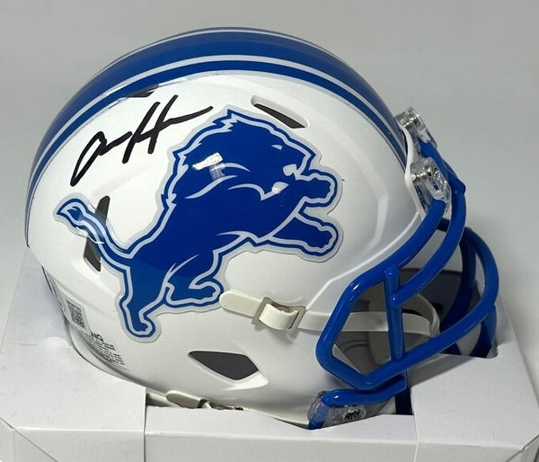 Lions AIDAN HUTCHINSON Signed Riddell FLAT WHITE Speed Mini Helmet AUTO - BAS