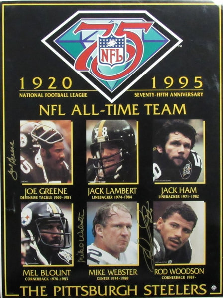 Joe Green/Mike Webster/Rod Woodson Signed/Auto 18x24 Poster Steelers 198230