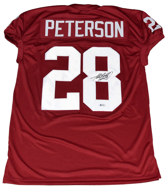 ADRIAN PETERSON AUTOGRAPHED OKLAHOMA SOONERS #28 GAME CUT JERSEY BECKETT