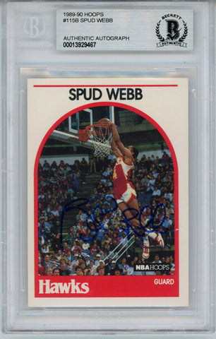 Spud Webb Autographed 1989 Hoops #115 Trading Card Beckett Slab 36295