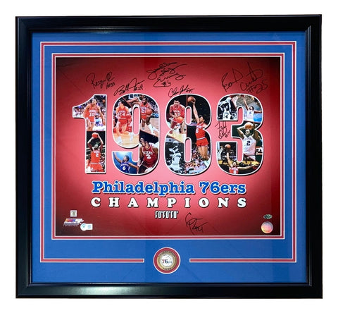 1983 Philadelphia 76ers Signed Framed 16x20 Photo Julius Erving & More BAS LOA