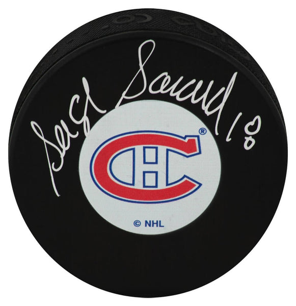 Serge Savard Signed Montreal Canadiens Medium Logo Hockey Puck - (SCHWARTZ COA)