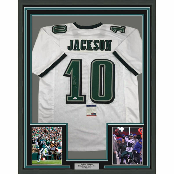 FRAMED Autographed/Signed DESEAN JACKSON 33x42 Philadelphia White Jersey PSA COA