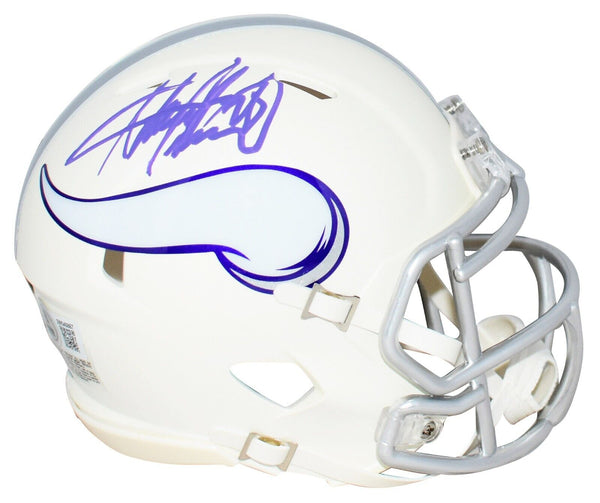 ADRIAN PETERSON SIGNED MINNESOTA VIKINGS WHITE SPEED MINI HELMET BECKETT