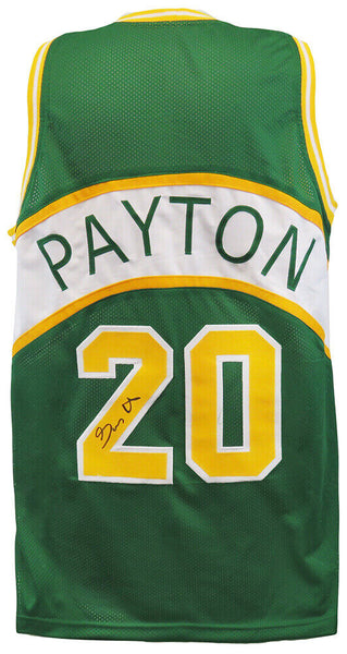 Gary Payton (SONICS) Signed Green Custom Basketball Jersey - (SCHWARTZ COA)