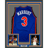 Framed Autographed/Signed Stephon Marbury 33x42 New York Blue Jersey BAS COA