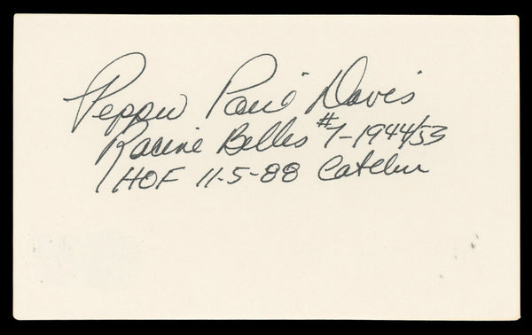 Pepper Paire Davis "HOF 11-5-88" Authentic Signed 3x5 Index Card BAS #BN35221