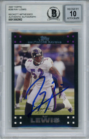 Ray Lewis Autographed 2007 Topps #268 Trading Card Beckett 10 Slab 35240
