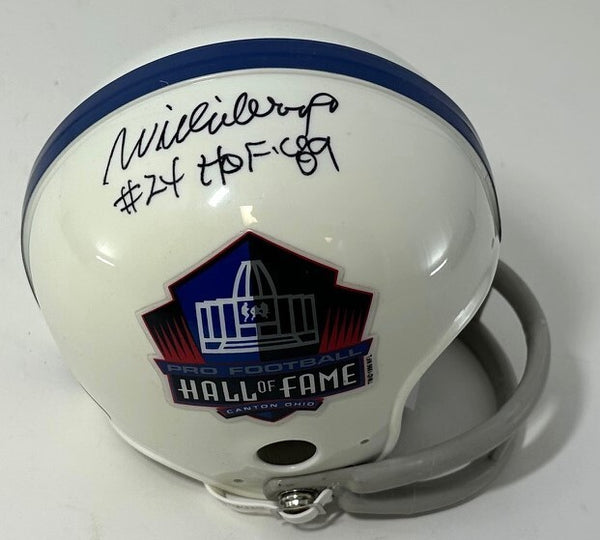 Packers Hall of Famer WILLIE WOOD Signed HOF LOGO Mini Helmet AUTO w/ HOF - JSA