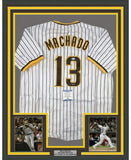 FRAMED Signed MANNY MACHADO 35x39 San Diego Pinstripe Jersey COA