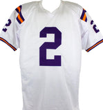 Justin Jefferson Signed White College Style Jersey w/Natl Champs-Beckett W Holo