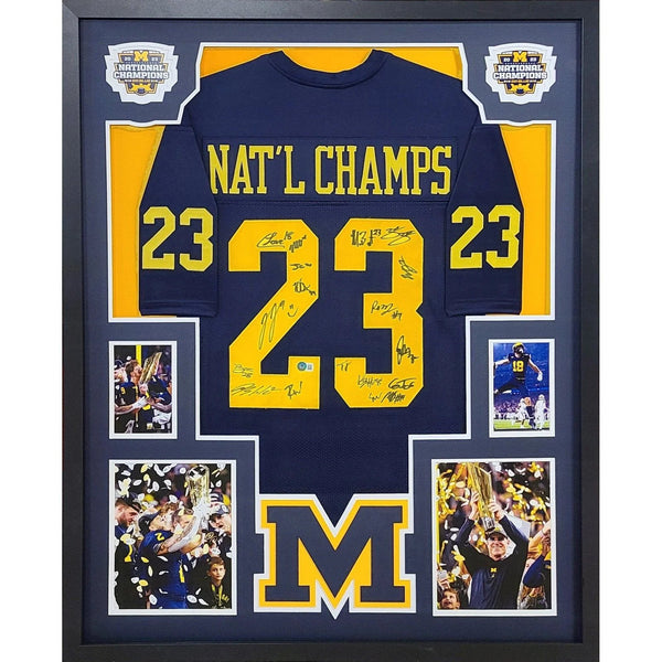 Michigan 2023 Team Autographed Signed Framed Michigan Nat Champ Jersey BECKETT